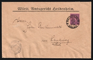 1923 (Feb. 16) Germany: Württemberg District Court of Heidenheim official cover to Landsberg, Bavaria franked with 50m Violet on Rose tied by 'Heidenheim' postmark
