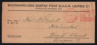 1940 (Sept. 27) Germany: Wrapper to Austria (4pf rate) with 'Leipzig C2' Swastika Postage Meter Imprint in red