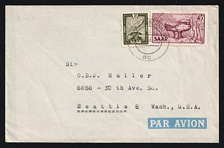 1956 (Jan. 2) Saar: Airmail cover to USA franked with 8fr Symbols and 45fr Great Boot tied by 'Saarbrucken 2' postmark. With original enclosure, a four-page typewritten letter in German