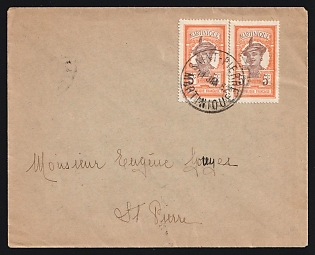 Martinique: 1932 (Jan. 11) Locally-Used Unsealed Printed-Matter cover (10c rate) franked with 5c Martinique Woman pair tied by 'Saint-Pierre' postmark with two additional strikes on reverse