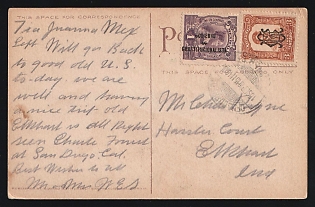 1915 (Sept. 15) Mexico, Bullfighting multicolored picture postcard to USA franked with 1c Constitutional Government and 3c Villa Monogram tied by 'Tijuana' postmark. Card with minor top-right corner creases clear of stamps
