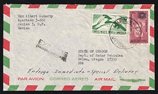 1967 (Dec.) Mexico, Airmail-Express cover to USA franked with 80c Marco Polo and 50c Express-Mail tied by 'Admon. No. 5/ Mexico DF' postmark with 'Express / Entrega Inmediata' straightline handstamp alongside. Indistinct 'Chicago' arrival backstamp in red-violet