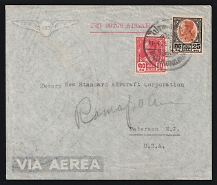 1935 (April 11) Thailand: Airmail commercial cover to USA franked with 10s, 25s Prajadhipok singles tied by 'Bangkok' postmarks