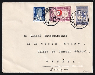 1941 (Oct. 22) Turkey: Cover to Red Cross, Geneva franked with Turkey 10k Ataturk, 1p Map & 1k Soldier Postal Tax all tied by 'Cengelkoy' postmarks