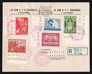 1940 (March 1) Yugoslavia: Postal Employees semi-postal set tied by red 'Zagreb' hexagonal postmarks on cacheted First Day cover. 'Beograd' backstamp (March 2)