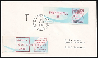 1989 (7 Jul) France, First Day Cover, FDC, from Paris to Nanterre, franked with Variable value stamp 1.90fr
