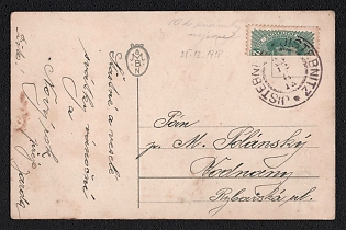 1918 (25 Dec) Czechoslovak Republic Postcard to Jistebnice (Czechoslovakia), franked with bisect 20h of Austria