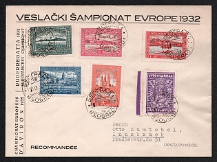 1932 (03 Sep) Yugoslavia Recommended Cover 'European Rowing Championships' from Beograd (Yugoslavia) to Innsbruck (Austria), franked with a Complete set