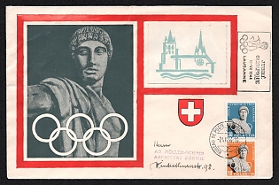 1944 (21 Mar) Switzerland First Day Cover 'Olympic anniversary' from Lausanne (Switzerland) to Zurich (Switzerland), franked with 10c and 30c