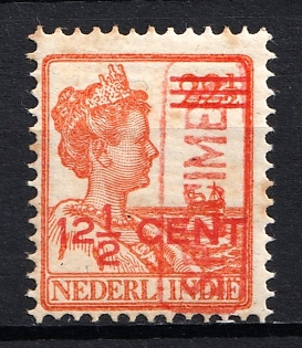 1921 12.5c on 22.5c Netherlands East Indies, Netherlands Colonies, Specimen