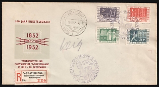 1952 (11 Aug) Netherlands, '100th anniversary of the Dutch State Telegraph Service', Registered Cover locally addressed in Hague franked with full set of 2c-20c, Commemorative Postmarks