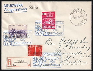 1950 (29 Jul) Netherlands, 'Gouda Puppet Exhibition', Registered Cover from Gouda to Haarlem franked with 1c, 6c and 10c, Commemorative Postmarks