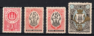 1880s Denmark, Aalborg Bypost Local Post, City and Parcel Expedition Stamps