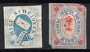 1870-73 Switzerland, Rigi Scheidegg and Rigi Kulm Local Hotel Stamps