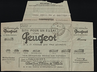 1925 'Peugeot', Advertising Telegram, Paris, France