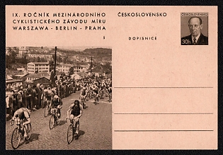 1955 30h Czechoslovak Republic 'IX. Year of the International Peace Cycling Race, Warsaw – Berlin - Prague' Postal Stationery Postcard, Mint