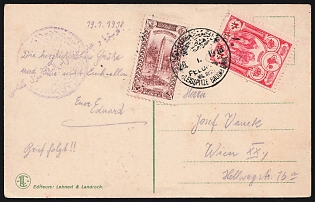 1918 (20 Jan) Turkey, WWI Fieldpost Military Postcard to Vienna (Austria), franked with mixed franking of 2pa and 10pa on 20pa