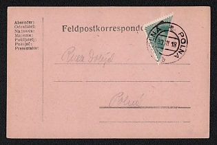1918 (30 Dec) Czechoslovak Republic Field post, Military Post Postcard, to Polna (Czechoslovakia), franked with bisect 20h of Austria