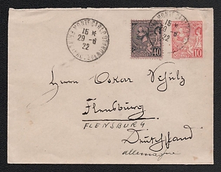 1922 (29 Jun) 10c Monaco Postal Stationery Cover from Monte Carlo (Monaco) to Flensburg (Germany), franked with 40c