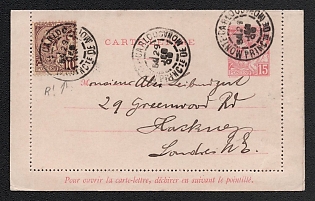 1907 (29 Jan)15c Monaco Postal Stationery Letter Card from Monte Carlo
(Monaco) to London (United Kingdom), franked with 10c