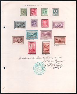 Andorra, French Colonies Presentation Sheet with stamps, official handstamp, and signature of general of Andorra