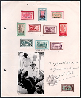 French Equatorial Africa, French Colonies Presentation Sheet with stamps, Photograph, official handstamp, and signature of Governor