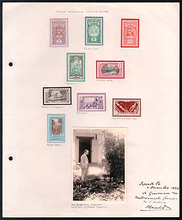 French Oceania, French Colonies Presentation Sheet with stamps, Photograph and signature of Governor M. Sautor