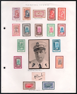 French Somali Coast, French Colonies Presentation Sheet with stamps, Photograph and signature of Governor M. H. Deschamps