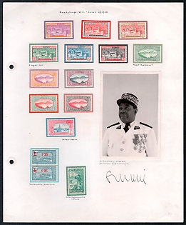 Guadeloupe, French Colonies Presentation Sheet with stamps, Photograph and signature of Governor M. Eboue