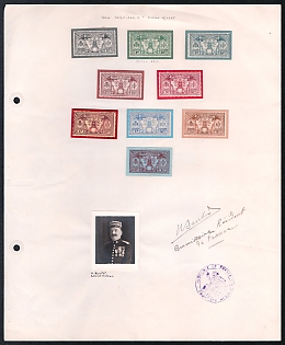 New Hebrides, French Colonies Presentation Sheet with stamps, Photograph, official handstamp and signature of Commisar Resident M. Siadous