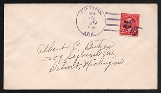 1930 (17 Jan) United States, Cover from Fifty-Six (USA) to Detroit (USA), franked with 2c tied by Violet cancellation '56'