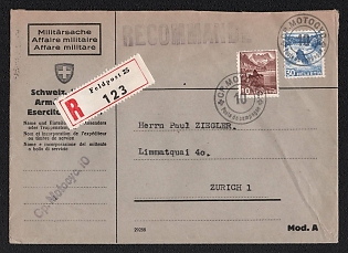 1940 (26 Apr) Switzerland Registered, Recommended, Field Post 'Cp. motorcycle 10', Military Post Cover to Zurich (Switzerland), franked with 10c and 30c, with two black handstamps