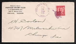 1931 (14 Feb) United States, Cover from Sumava Resorts, Newton County (USA) to Chicago (USA), franked with 2c and canceled by 2 violet 'Heart' Handstamp, Return to 'Postage Stamp Club' Chicago, Illinois
