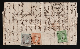 1870 (2 May) Greece, Cover from Athens (Greece) via Trieste (Italy) to Ragusa (Italy) with  orange rectangle Handstamp 'PD' Paid to Destination, franked with 5l, 10l, 40l