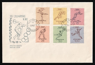 1952 (10 Jul) 'Summer Olympic Games', Yugoslavia, First Day Cover used in Belgrade franked with Full Set of 5din-100din