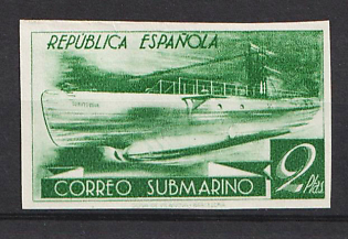 1938 2pta Kingdom of Spain, Submarine, U-Boot, Trial Color Proofs