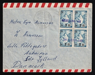 1956 (10 Oct) Greenland, Cover from Mestersvig (Greenland) to Aabenraa (Denmark) franked with Block of Four 60Ø on 40Ø