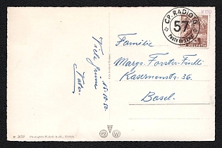 1950 (15 Oct) Switzerland Field Post 'Cp. Radio 57', Military Post Cover from Thun (Switzerland) to Basel (Switzerland), franked with 5c, with violet 'K20' handstamp