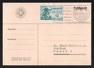 Switzerland Field Post 'Cycling company 21', Military Post Cover from Eglisau (Switzerland) to Basel (Switzerland), franked with Postmark, with black handstamp 'My country is the most beautiful in the world'