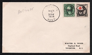 1934 (7 Mar) United States, Cover from Antelope (USA) to Tiverton (USA), franked with 1c and 2c, canceled by Black 'Antelope' Handstamp