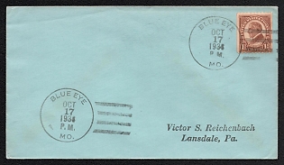 1938 (17 Oct) United States, Cover from Blue Eye (USA) to Lansdale (USA), franked with 1 1/2c, canceled by Handstamp