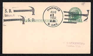 1952 (1 Aug) United States, Postcard from Hammer (USA) to Puyallup (USA), franked with 1c tied by black 'Hammer' Handstamp