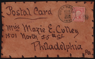 1904 (22 Jun) 6c United States, Leather Postcard from West Baden (United States) to Philadelphia (United States), franked with 2c