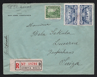 1930 (12 May) Costa Rica Registered Cover from San Jose (Costa Rica) to Lucerne (Switzerland), franked with 5c, tete-behe of 20c, Imperforate 5c on the back side