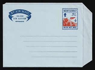 Montserrat, British Overseas Territories, British Commonwealth, Postal Stationery Airmail Cover, Air Letter, Aerogramme, Mint, franked with 15c