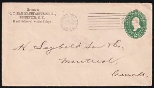 1894 (13 Jun) 2c United States, 'C. T. Ham Manufacturing Co.', Commercial Watermarked Postal Stationery Cover from Rochester (United States) to Montreal (Canada), Advertising of Spring Safety Tubular Lantern
