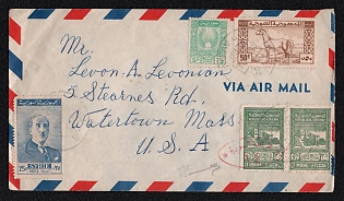 1948 (17 Nov) Syria Airmail, Censored Cover from Aleppo (Syria), via Damascus (Syria), to Watertown (United States), franked with 2p, 50p, 2 x 2 1/2, 25p