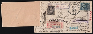 1905 (31 Oct) United States, International Registered Cover from Covington via New York to Vienna (Austria), franked with 5c and 8c, with Blue Boxed Handstamp '34801', Red Registration Exchange Label and Violet 'D. L. O Record' Handstamp, additionally with Registered Receipt to Wien 'Windson' Hotel attached at Left