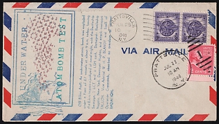 1946 (25 Jul) United States, Airmail First Day Cover from Prattsville (United States) to New York (United States), franked with 2c and 2 x 3c, with Blue Printed Cachet with Illustration Of an Underwater Atomic Bomb Test
