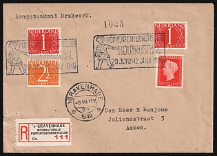 1949 (9 Jul) Netherlands, 'International Puppet Exhibition', Registered Cover from Hague to Assen franked with 2 x 1c, 2.5c and 12.5c, Commemorative Postmarks